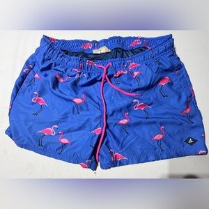 Sperry Blue Swim Trunks with Pink Flamingos
